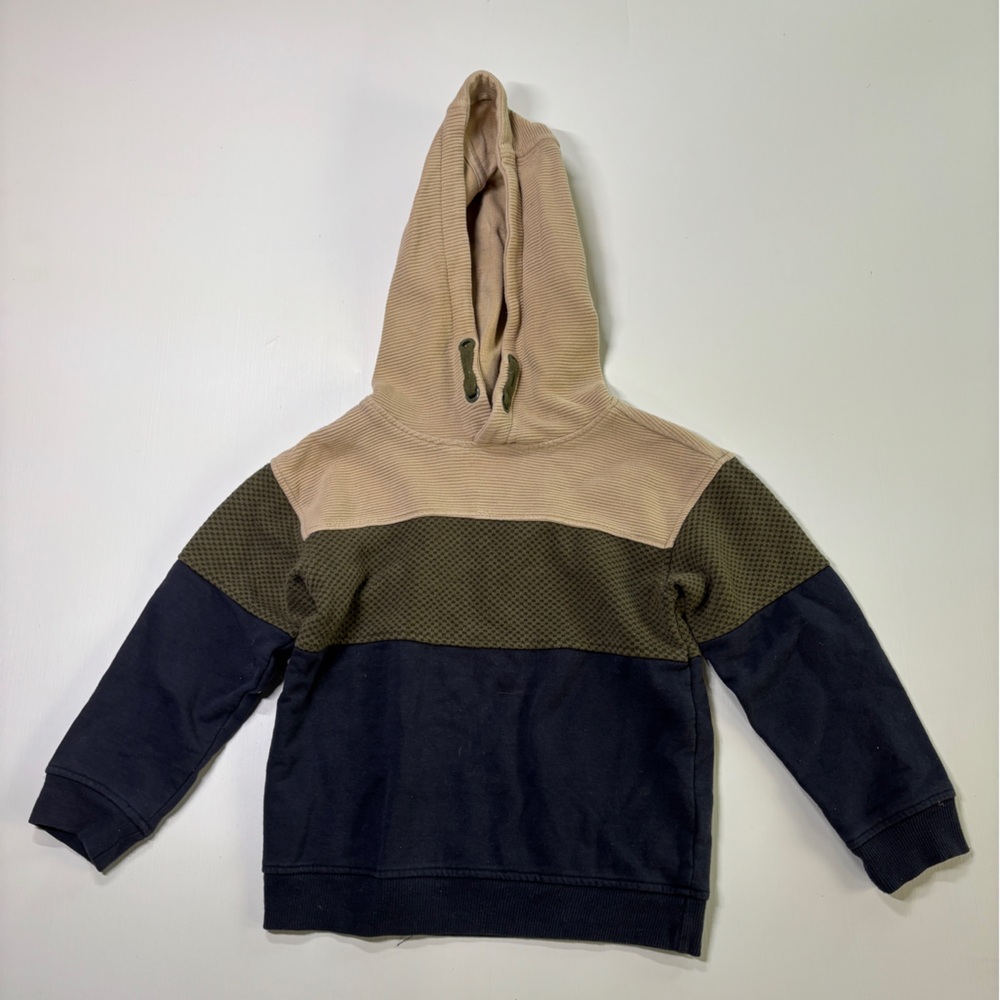 Aspen Toddler Boys Colorblock Hoodie Navy Tan Green | Size 2T - Picture 2 of 6